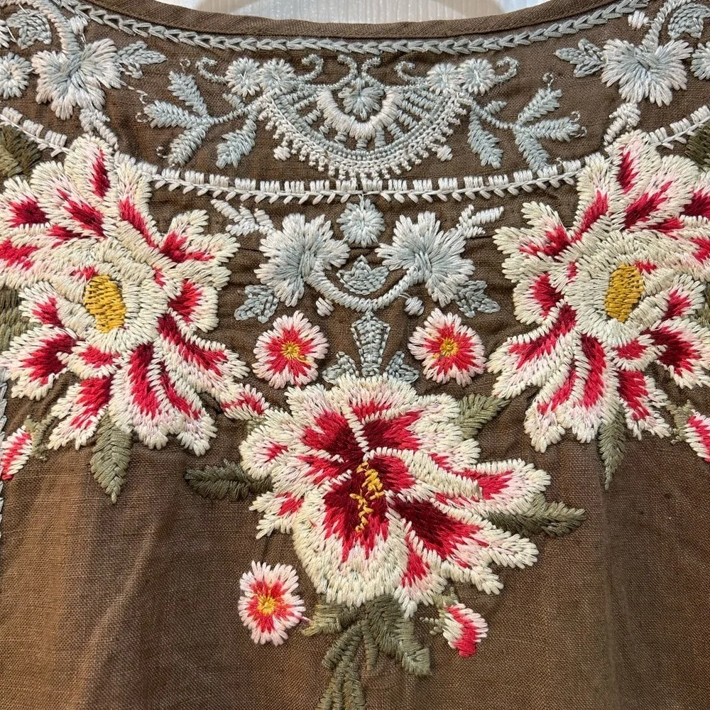 Johnny Was 100% Linen Heavily Embroidered Rustic Boho Tunic Top Sz s - Picture 6 of 12